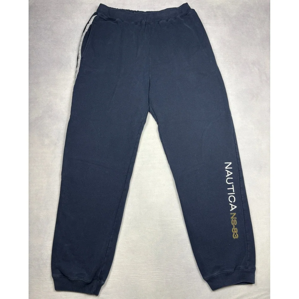 Vintage‎ Nautica Sweatpants Medium Navy Blue NS-83 Joggers Silver Stripe 90s